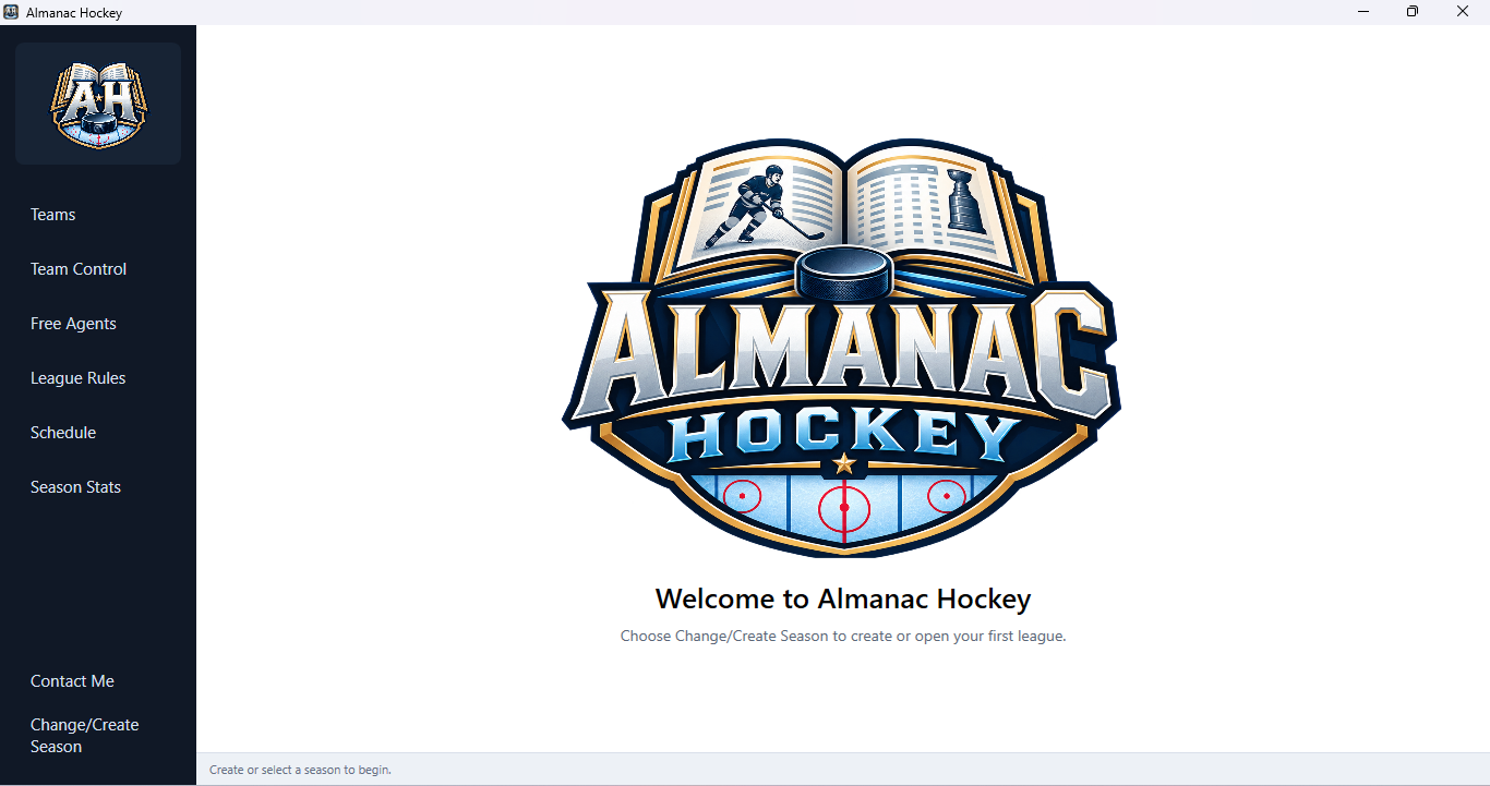 Almanac Hockey start screen